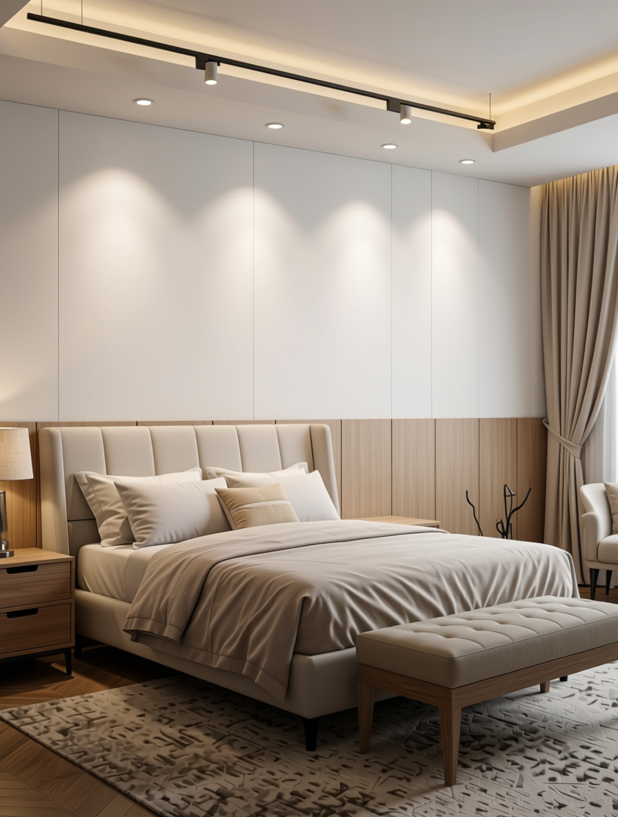 Chiffon White Marble & Stone Laminate 8x4 ft Texture 1 mm - 4103 ST — application view in a elegant bedroom
