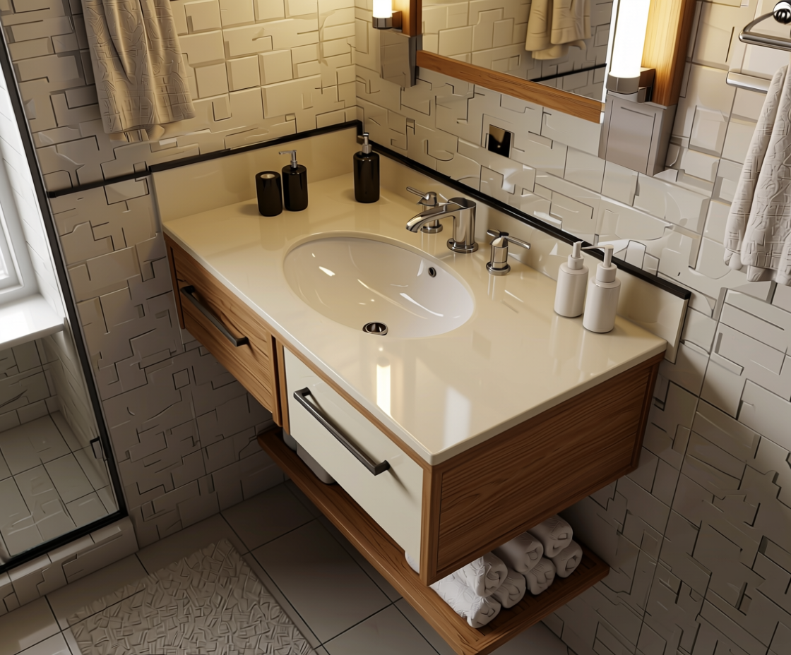 Classic Pearl Plain Laminate 8x4 ft Texture 0.8 mm - 4212 D35 — application view in a bathroom