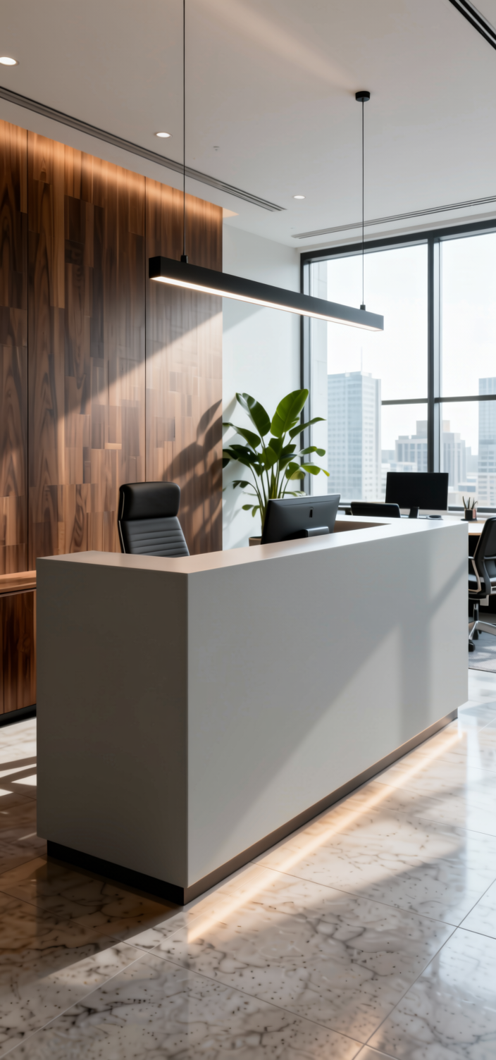 Cloudy Grey Plain Laminate 8x4 ft Super Matte 1 mm - 3868 SMT — application view in a modern office