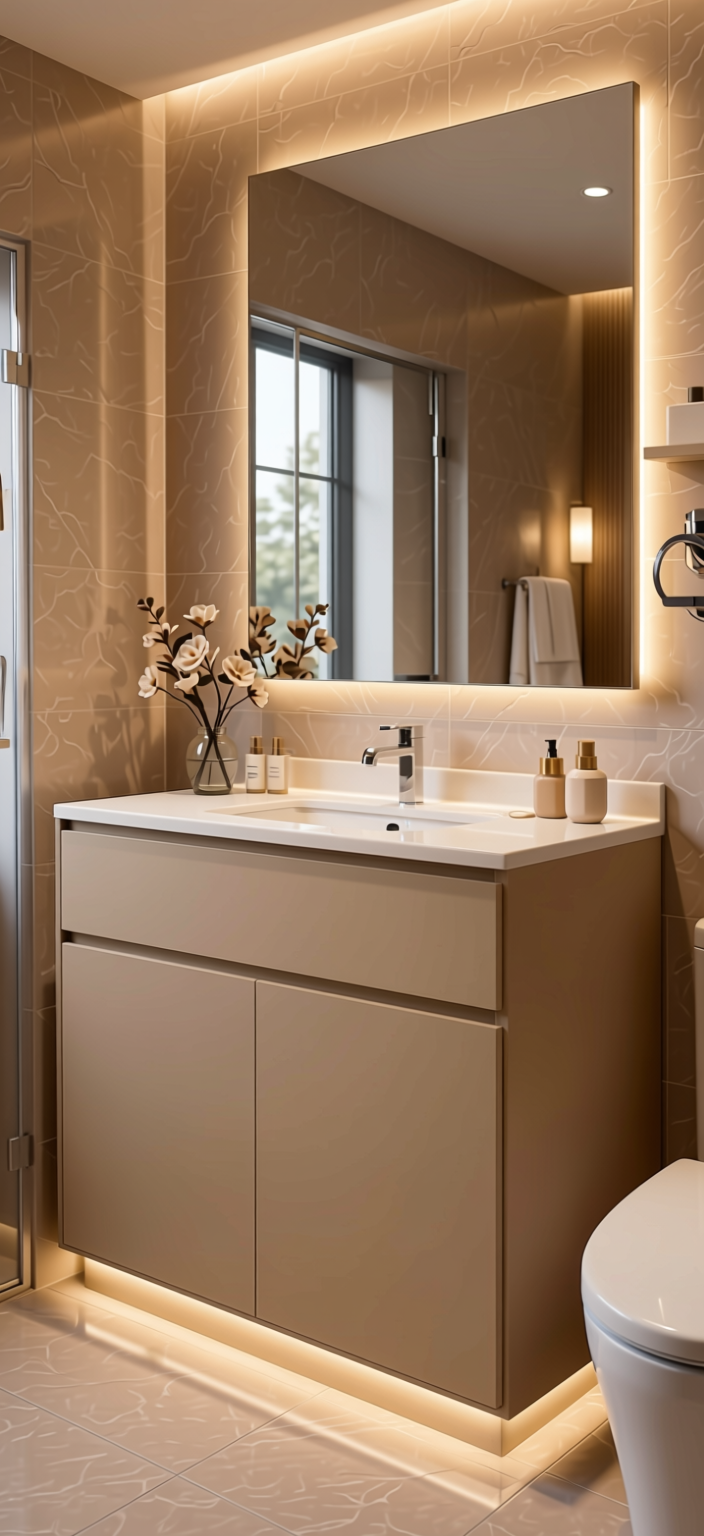 Coconut Plain Laminate 8x4 ft Super Matte 1 mm - 3845 SMT — application view in a spa-like bathroom