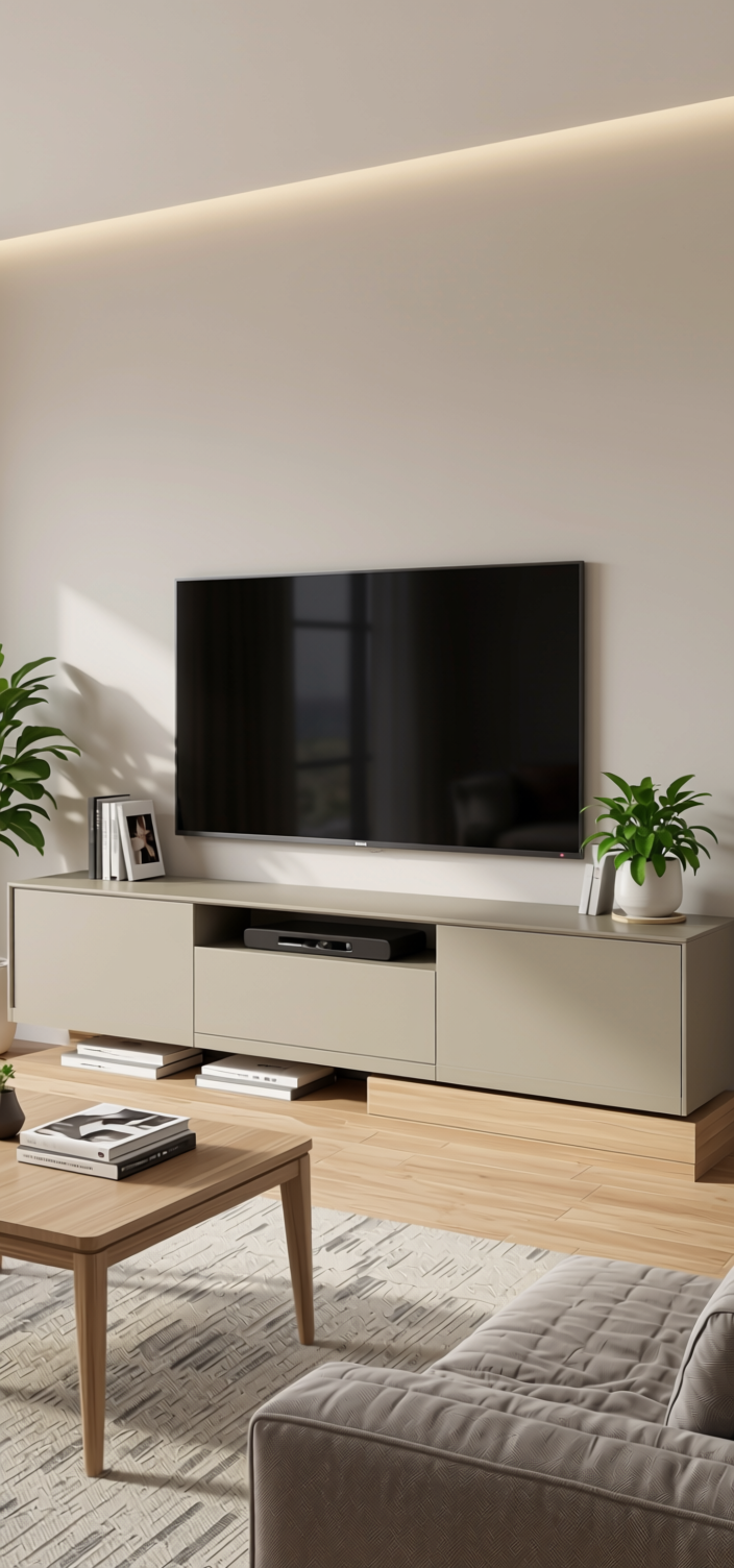 Cool Beige Fluted Laminate 8x4 ft Matte 1 mm - 3874 FLT — application view in a neutral living room