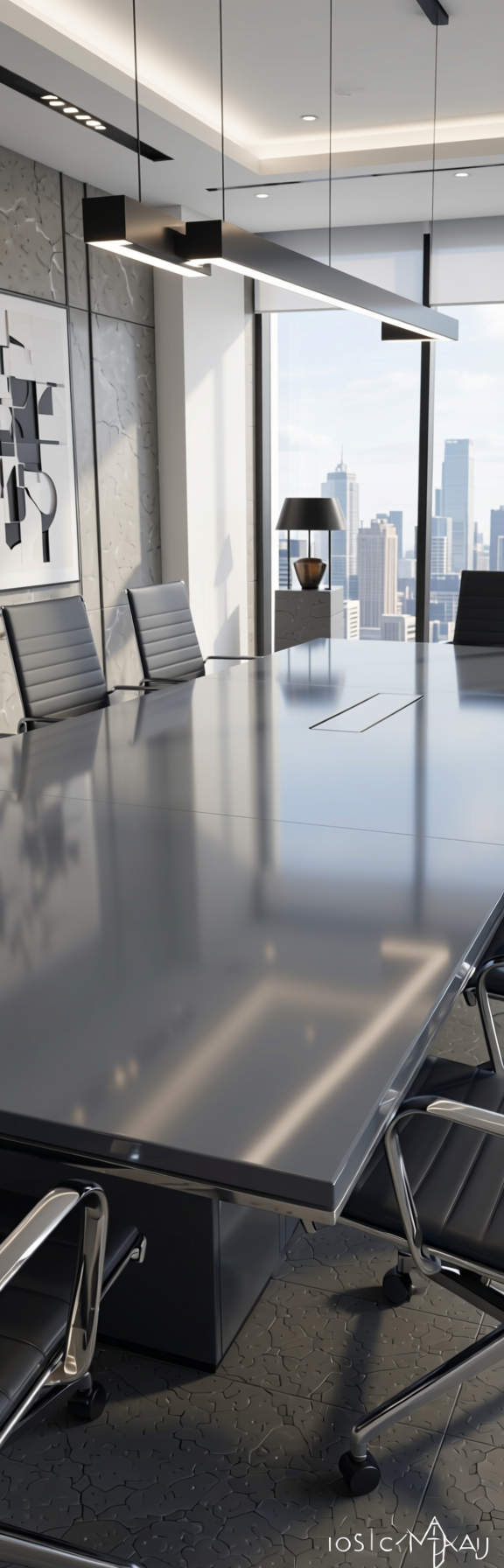 Cool Grey Fluted Laminate 8x4 ft High Gloss 1 mm - 3880 MF — application view in a sleek office