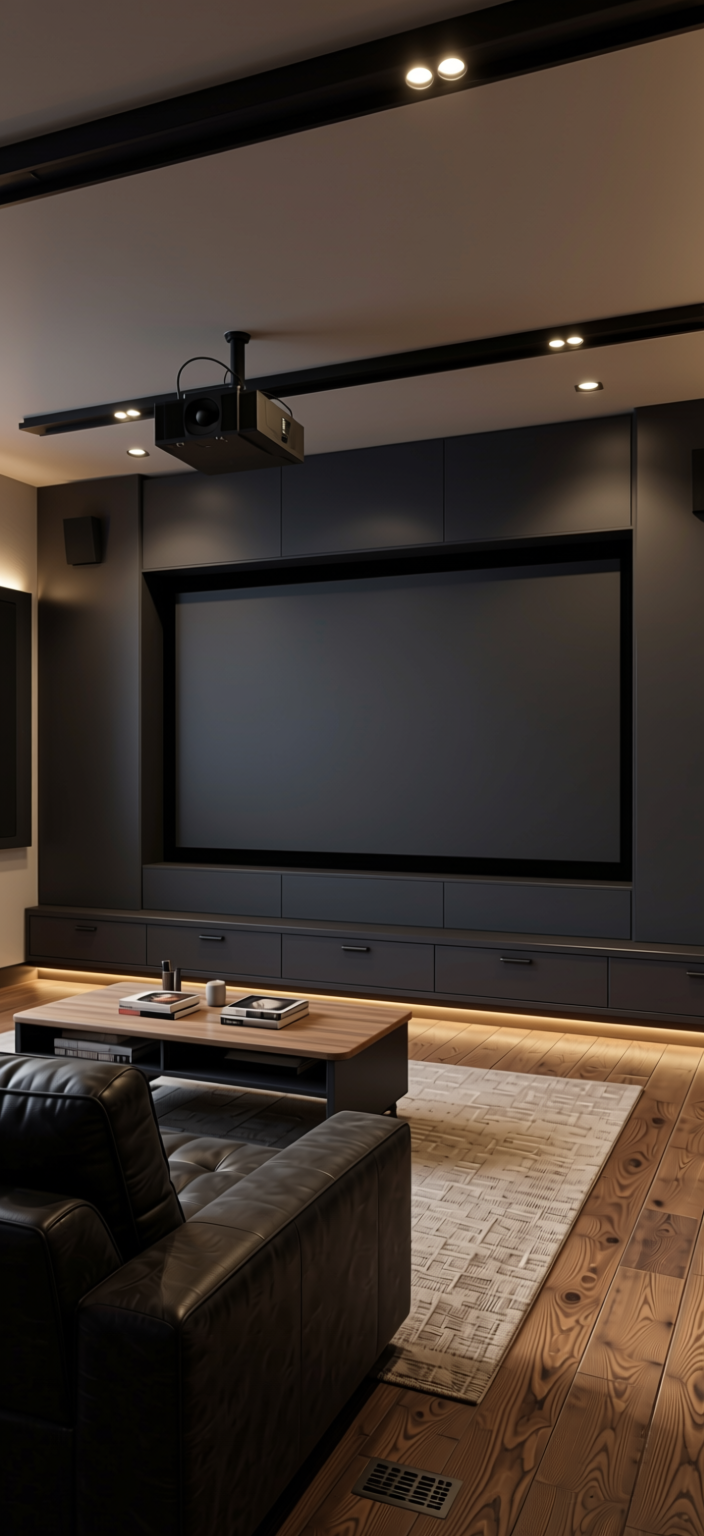 Crow Black Plain Laminate 8x4 ft Super Matte 1 mm - 4105 SMT — application view in a home theater