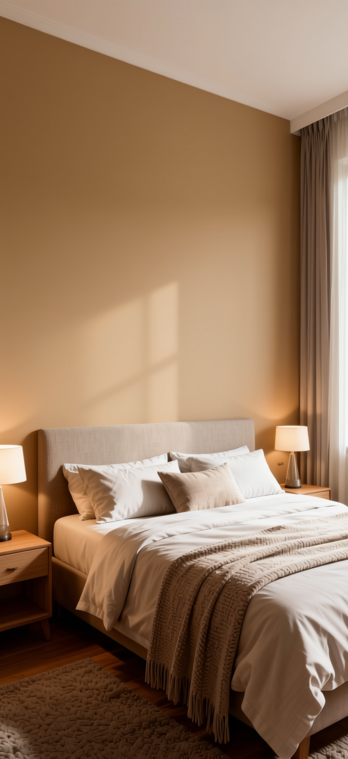 Desert Sand Plain Laminate 8x4 ft Super Matte 1 mm - 3865 SMT — application view in a serene bedroom