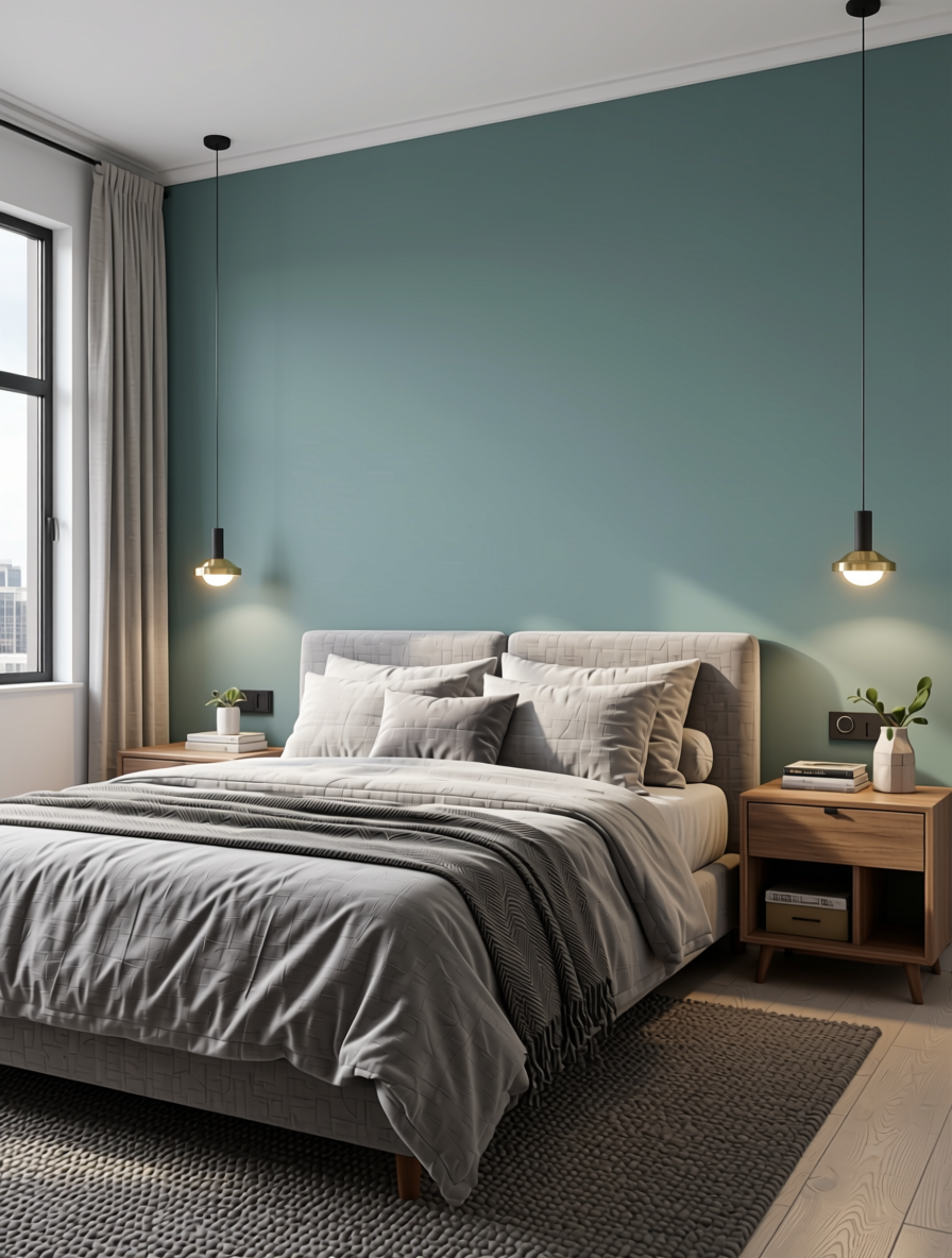Flint Plain Laminate 8x4 ft High Gloss 1 mm - 1974 SHG — application view in a urban bedroom