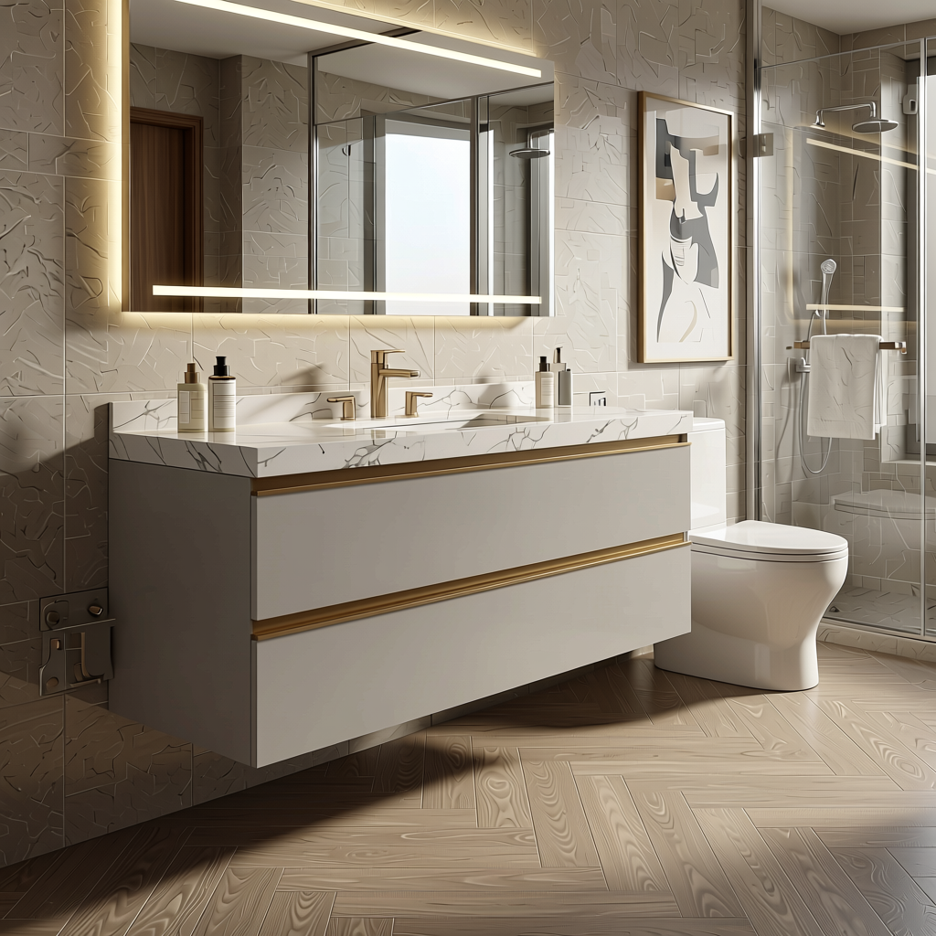 Fluted Laminate 8x4 ft High Gloss 1 mm - 368 MG — application view in a luxury bathroom