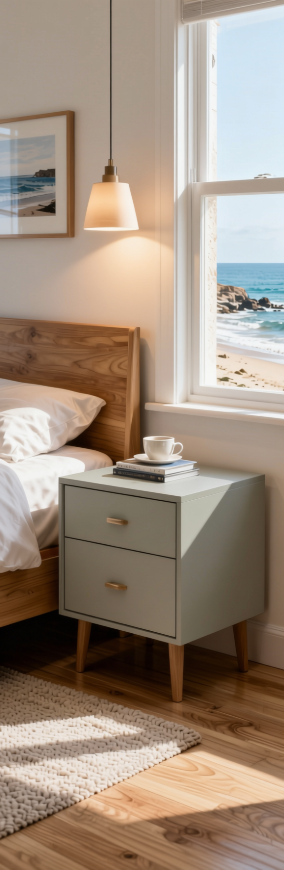 Harbor Grey Plain Laminate 8x4 ft Matte 1 mm - 3839 ZM — application view in a coastal bedroom