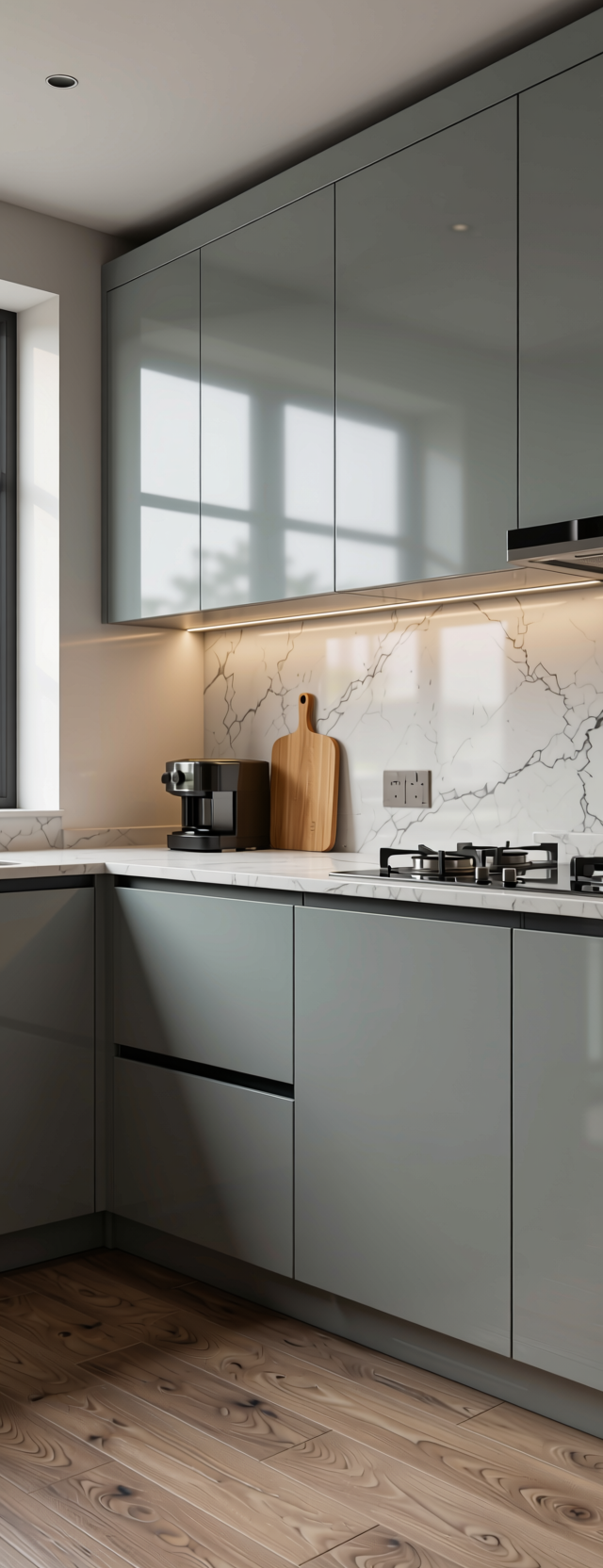 Plain Laminate 8x4 ft High Gloss 1 mm - HGL 509 — application view in a modern kitchen