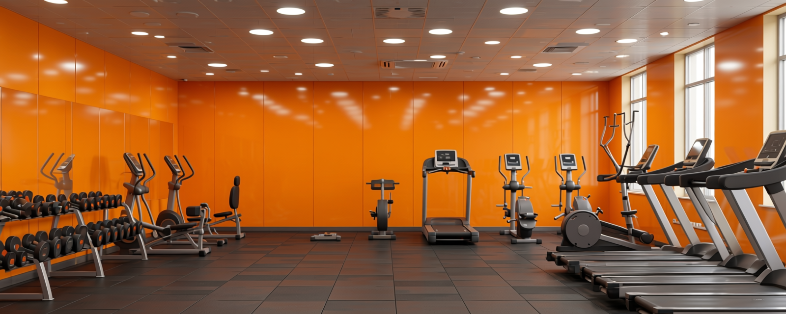 Orange Plain Laminate 8x4 ft High Gloss 1 mm - HGL 555 — application view in a gym room
