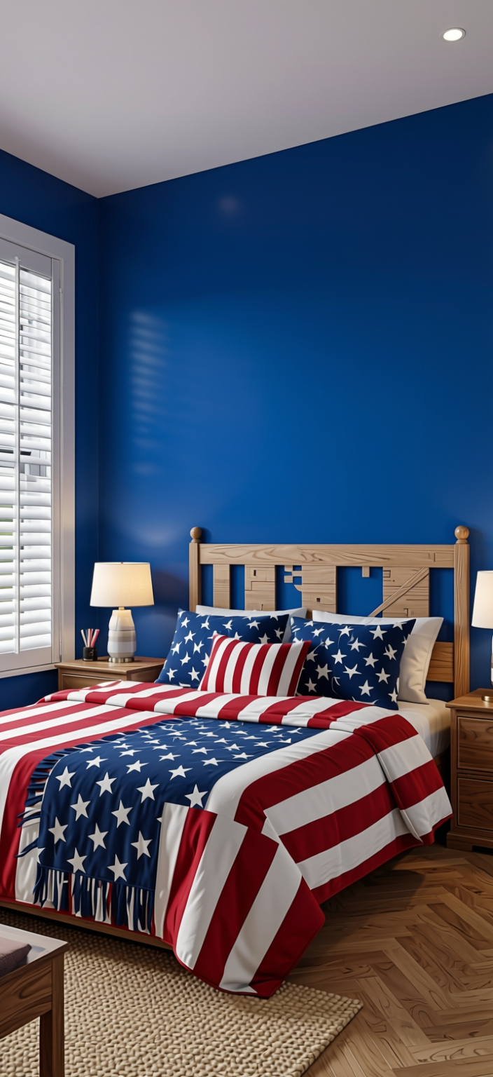 Independence Blue Plain Laminate 8x4 ft High Gloss 1 mm - 3842 HGL — application view in a patriotic themed room
