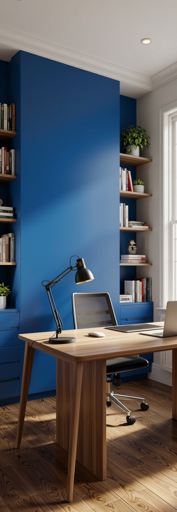 Independence Blue Plain Laminate 8x4 ft Matte 1 mm - 3842 ZM — application view in a home office