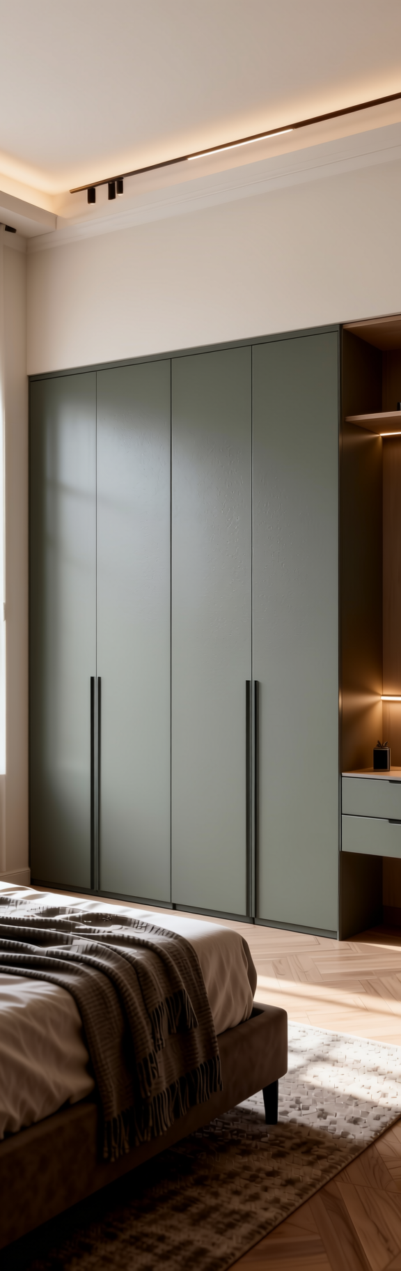 Mink Grey Plain Laminate 8x4 ft Matte 1 mm - 3806 ZM — application view in a modern bedroom