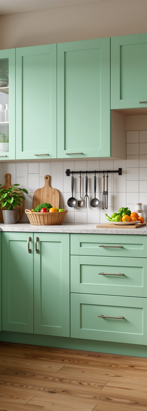 Mint Green Fluted Laminate 8x4 ft Matte 1 mm - 3812 FLT — application view in a fresh kitchen