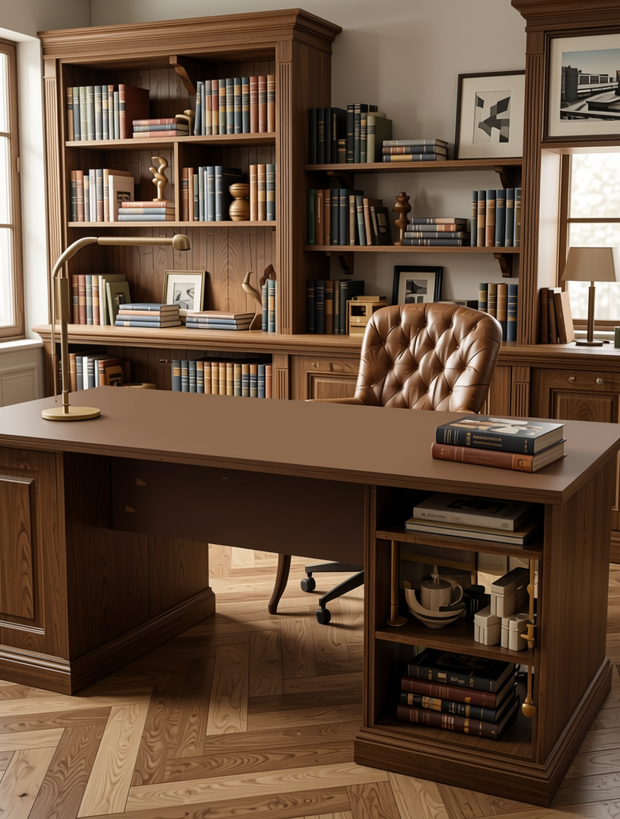 Moth Brown Plain Laminate 8x4 ft Matte 1 mm - 3851 ZM — application view in a study room