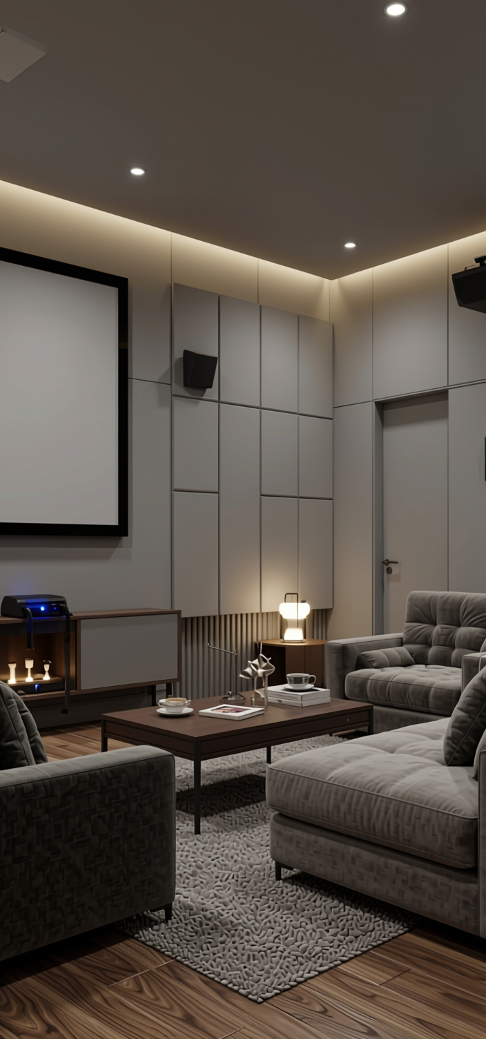 Mouse Grey Plain Laminate 8x4 ft Super Matte 1 mm - 3864 SMT — application view in a home theater