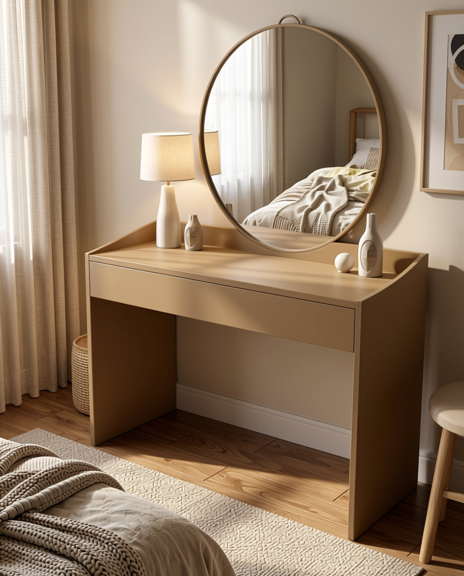 Mushroom Plain Laminate 8x4 ft Matte 0.8 mm - 4211 D41 — application view in a bedroom