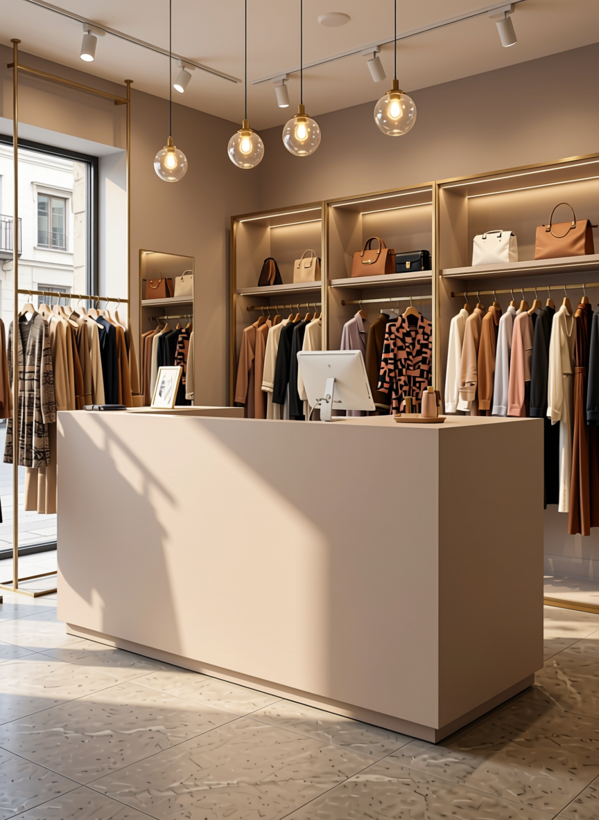 Nude Punk Plain Laminate 8x4 ft Super Matte 1 mm - 3855 SMT — application view in a chic boutique