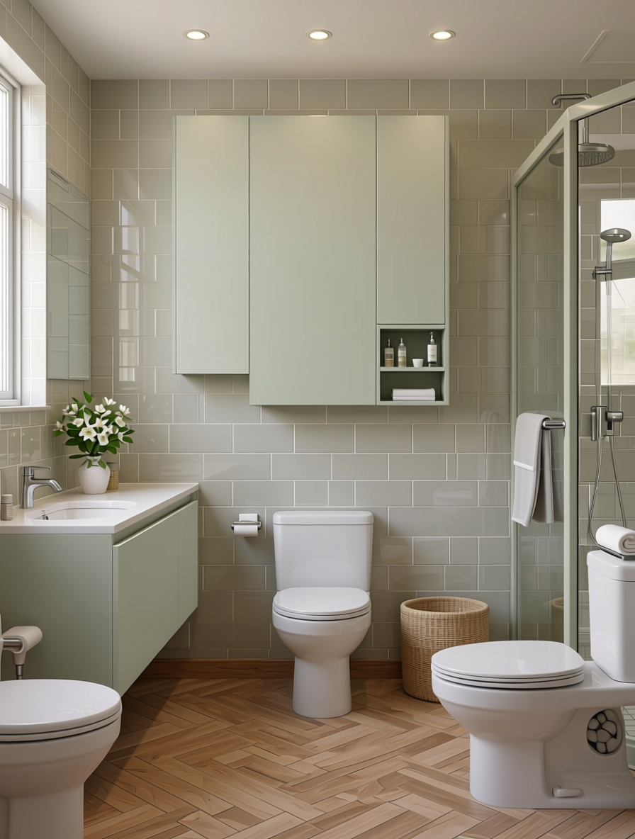 Pearl White Plain Laminate 8x4 ft Matte 1 mm - 3822 ZM — application view in a classic bathroom