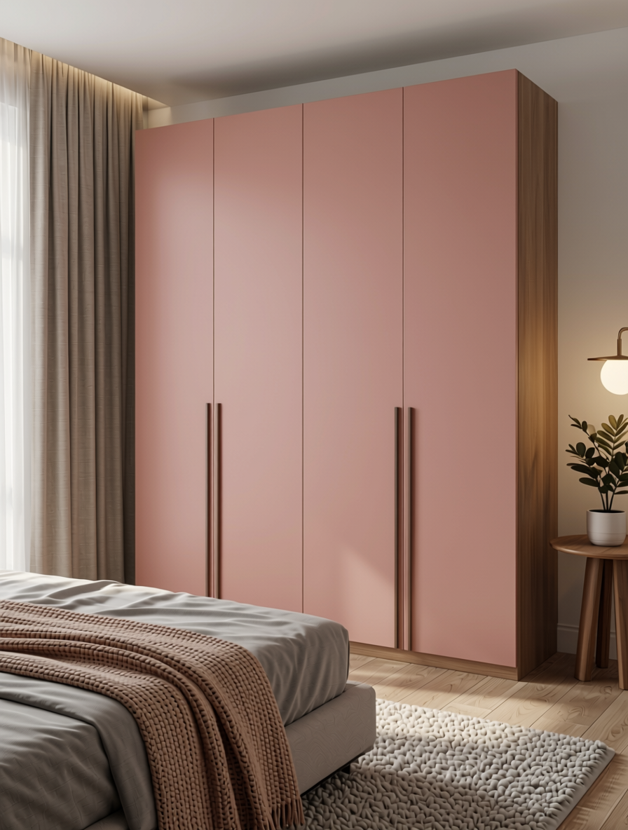 Pink Nude Plain Laminate 8x4 ft Matte 1 mm - 3872 ZM — application view in a modern bedroom