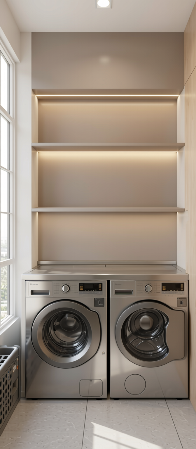 Salt White Plain Laminate 8x4 ft Super Matte 1 mm - 3824 SMT — application view in a clean laundry room