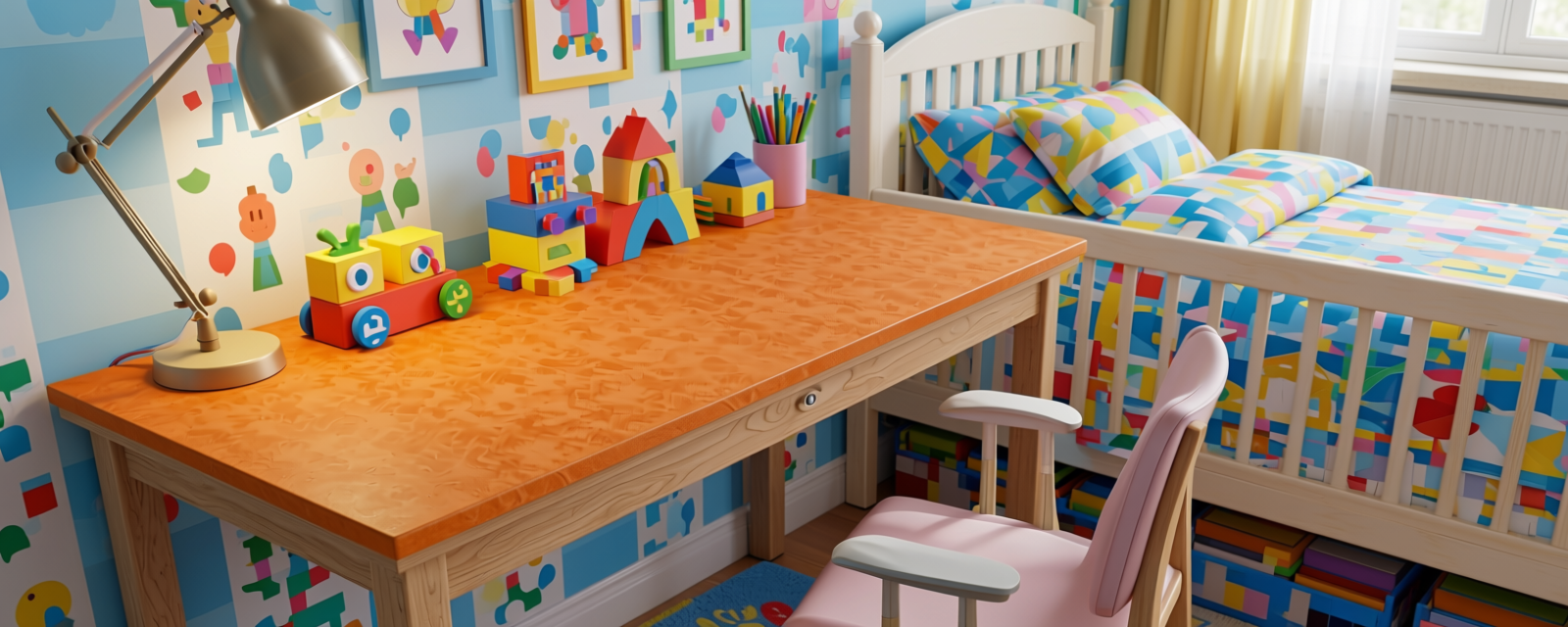 Orange Plain Laminate 8x4 ft Suede 1 mm - SF 555 — application view in a playful kids room