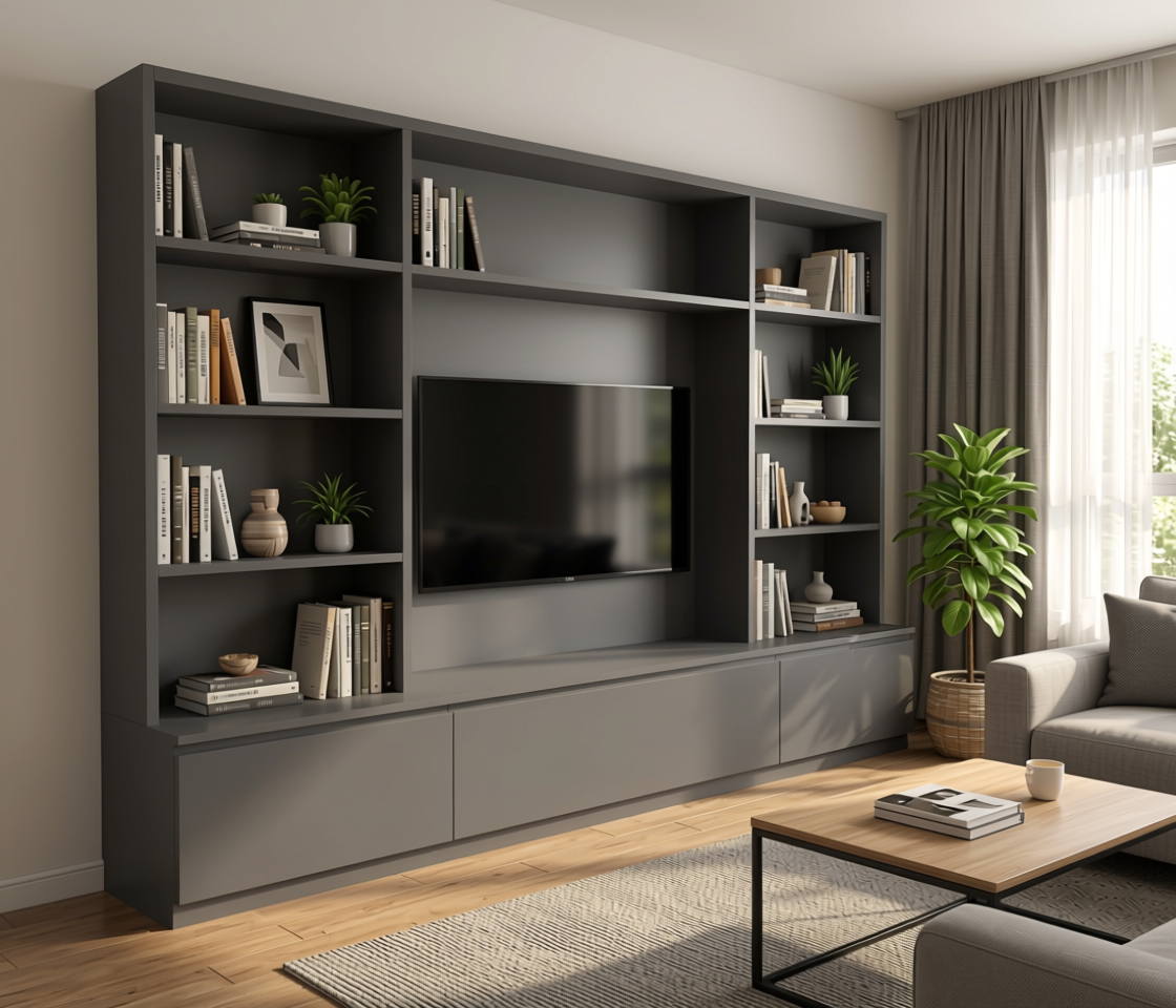 Slate Grey Plain Laminate 8x4 ft Texture 0.8 mm - 4168 D35 — application view in a living room