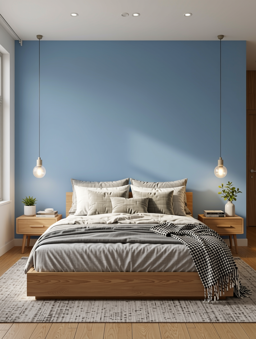 Subtle Blue Plain Laminate 8x4 ft Matte 1 mm - 3823 ZM — application view in a calm bedroom