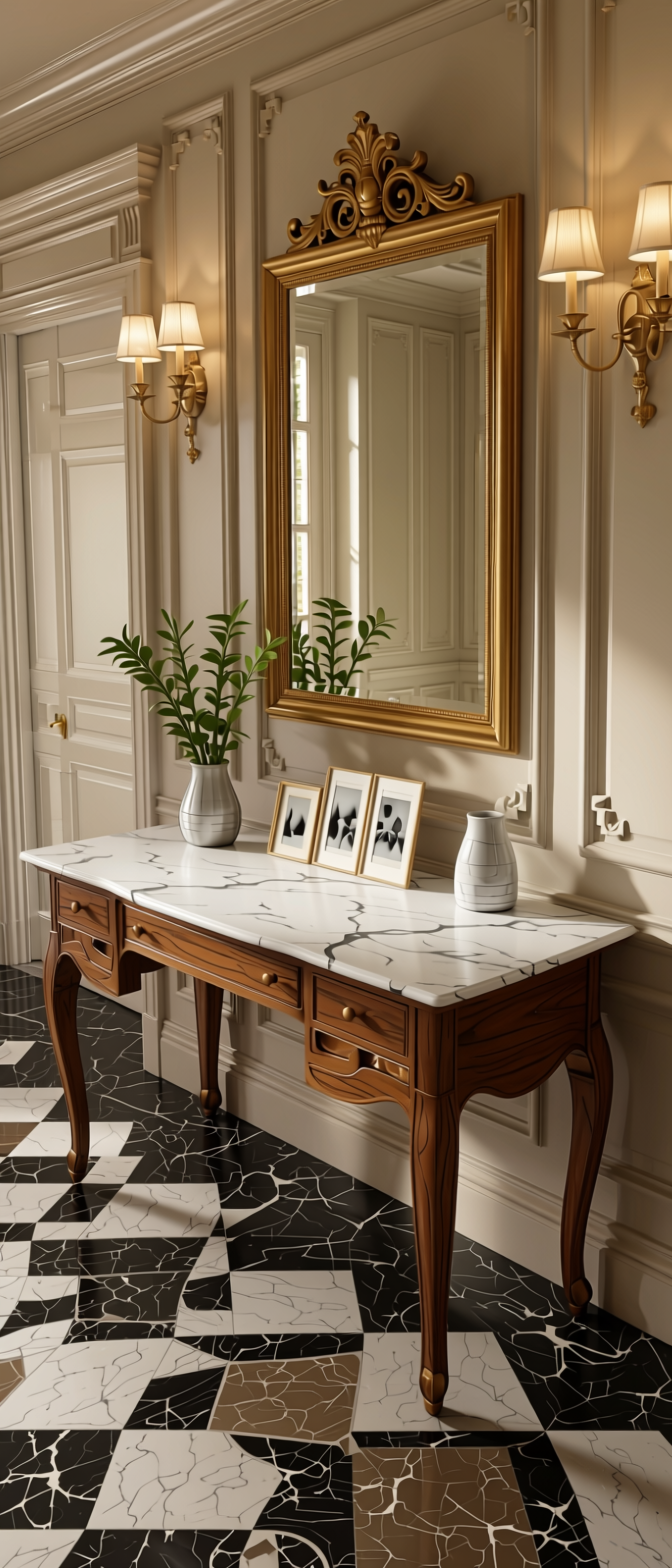 Victorian White Marble & Stone Laminate 8x4 ft Texture 1 mm - 3802 ST — application view in a classic foyer