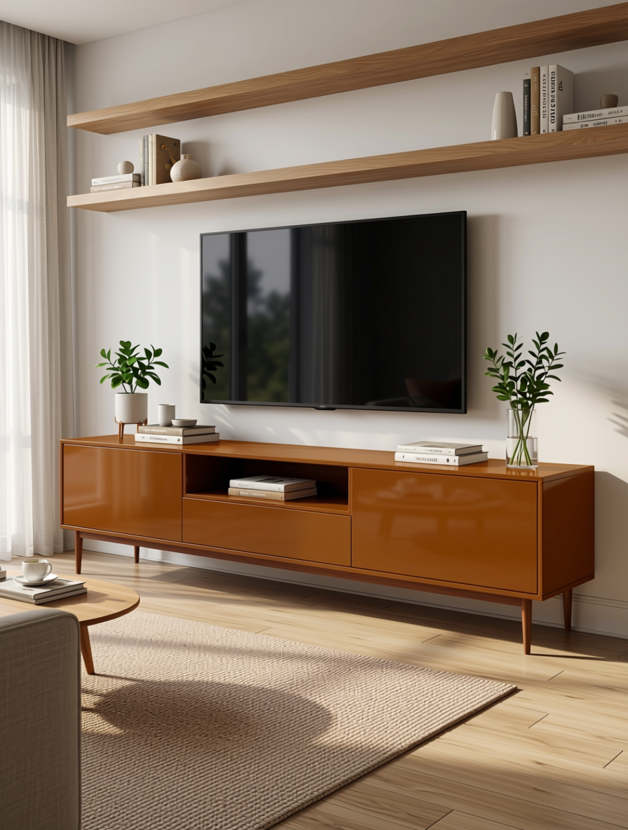 Warm Brown Plain Laminate 8x4 ft High Gloss 1 mm - 3829 HGL — application view in a living room