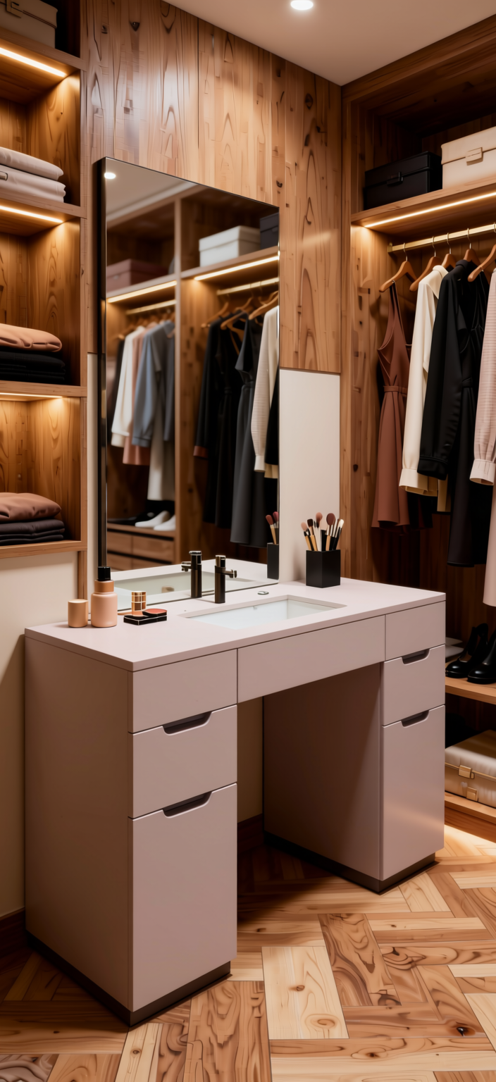 Winter Pink Plain Laminate 8x4 ft Super Matte 1 mm - 3847 SMT — application view in a feminine dressing room