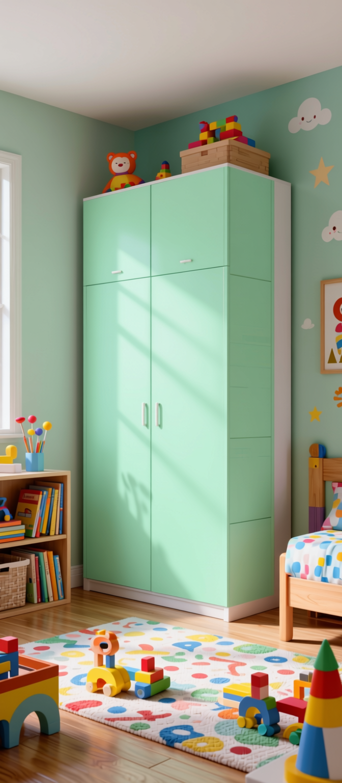 Mint Green Plain Laminate 8x4 ft Matte 1 mm - 3812 ZM — application view in a playful kids room