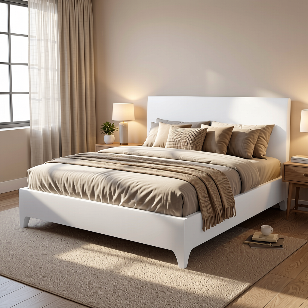 White Mushroom Plain Colors Laminate 8*4 ft Soft Touch 1.0 mm - HER-1501 — application view in a relaxing bedroom