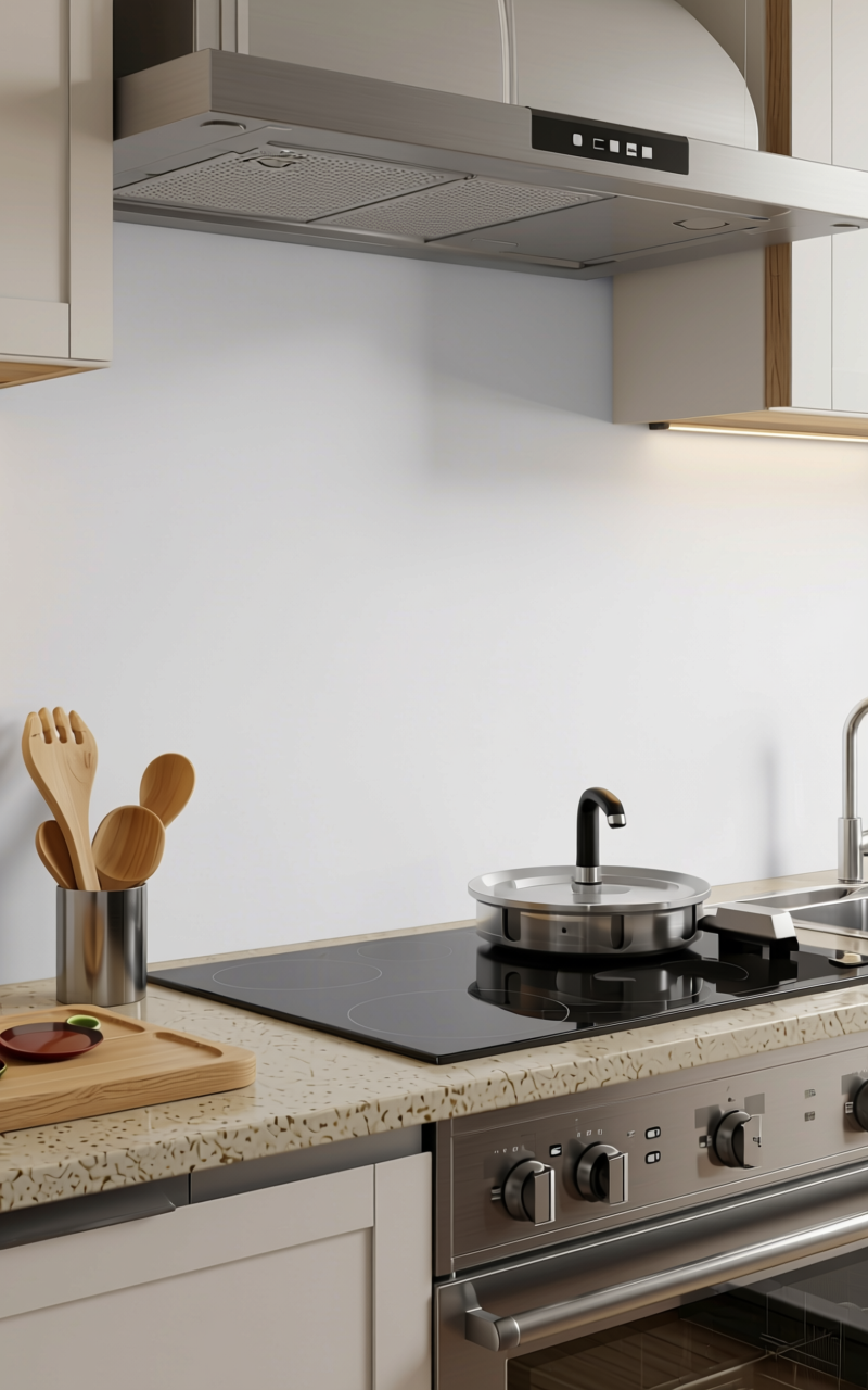 White Texture Laminate 4x8 ft - STY-SOL-1062 — application view in a clean kitchen