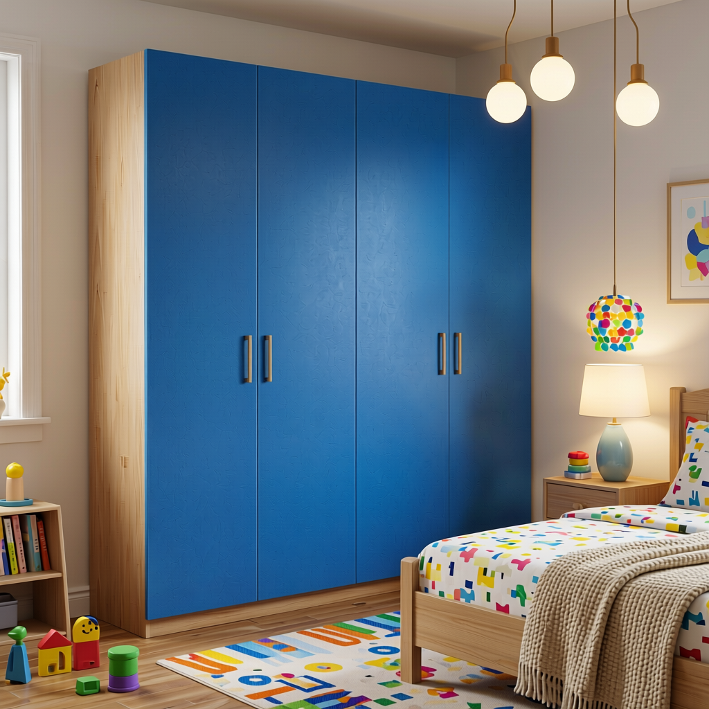 Young Blue Plain Colors Laminate 8*4 ft Suede 1.0 mm - HER-1284 — application view in a kids' bedroom